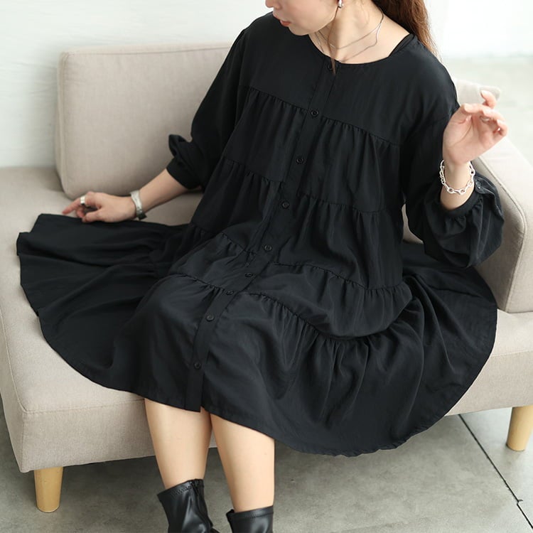 希少✨萌MOYURU【40】変形ジップワンピース　チュニックビジューストレッチ黒 大きいサイズ レディース ティアードチュニックワンピース maru-30306