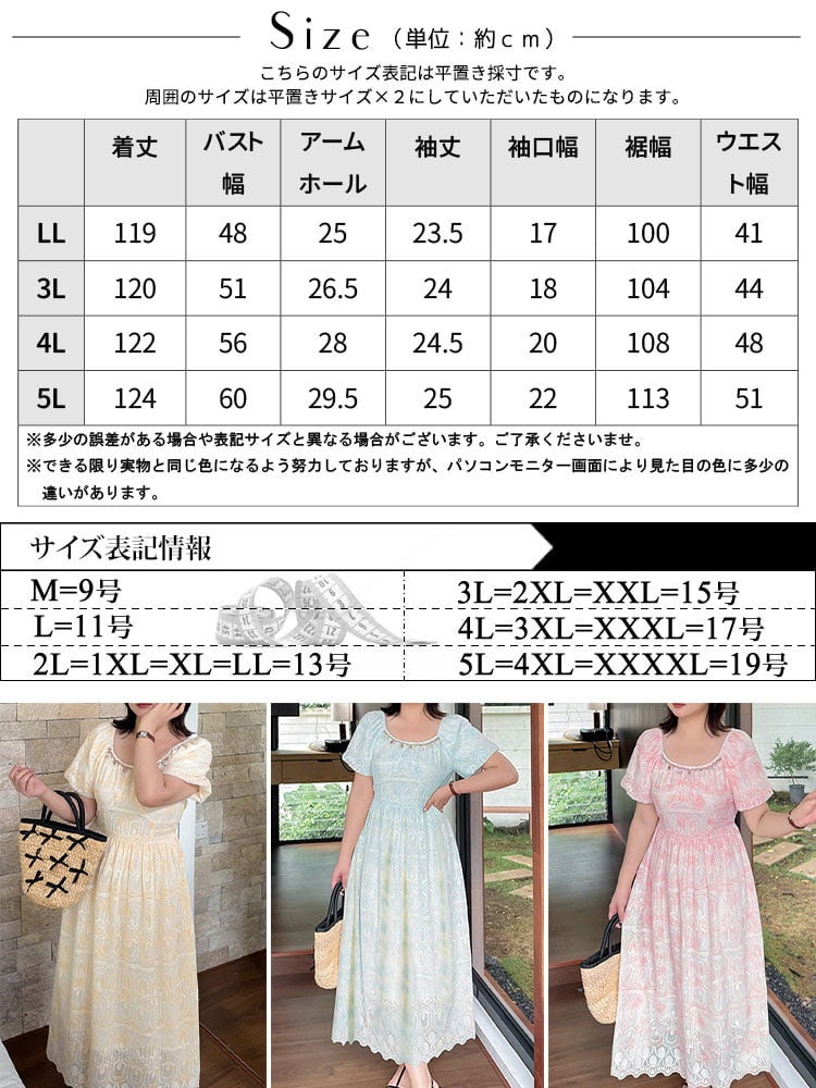 大きいサイズ レディース ボタニカル刺繍ワンピース