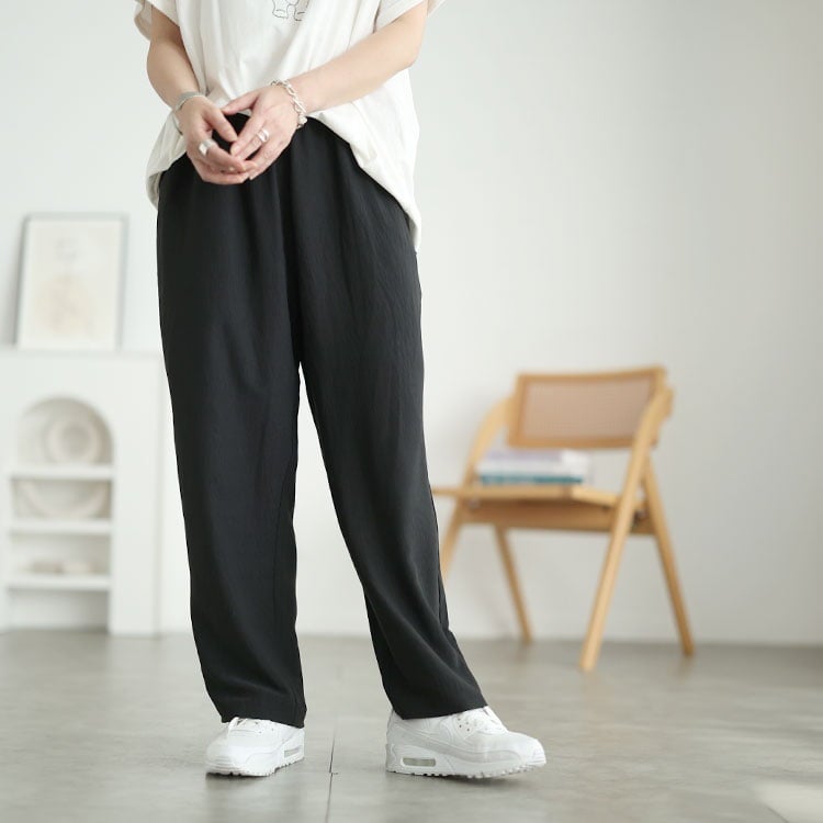 大きいサイズ レディース 冷感ハイウエストストレートパンツ