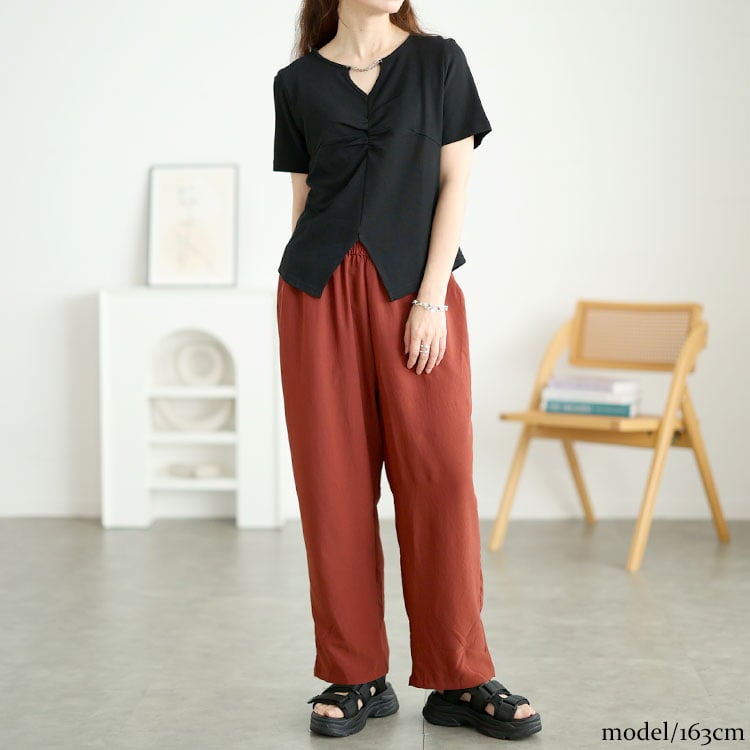 大きいサイズ レディース 冷感ハイウエストストレートパンツ