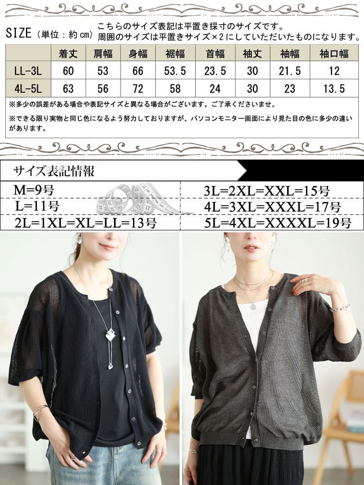 大きいサイズ レディース パフスリーブメッシュカーディガン