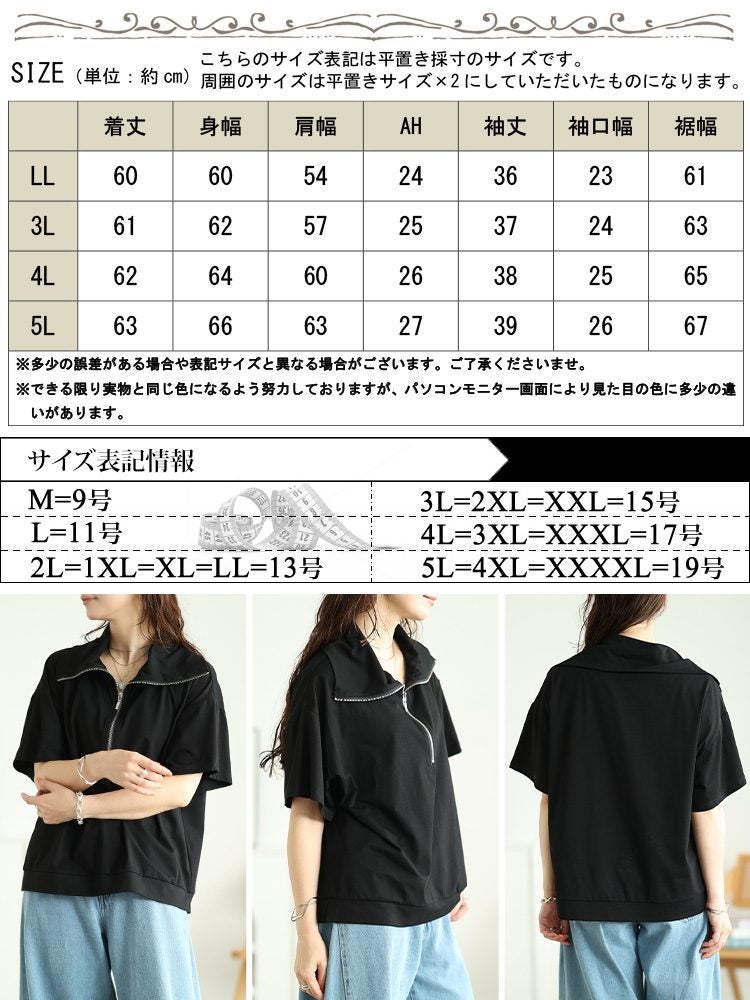 大きいサイズ レディース ビッグカラーハーフZIPプルオーバー