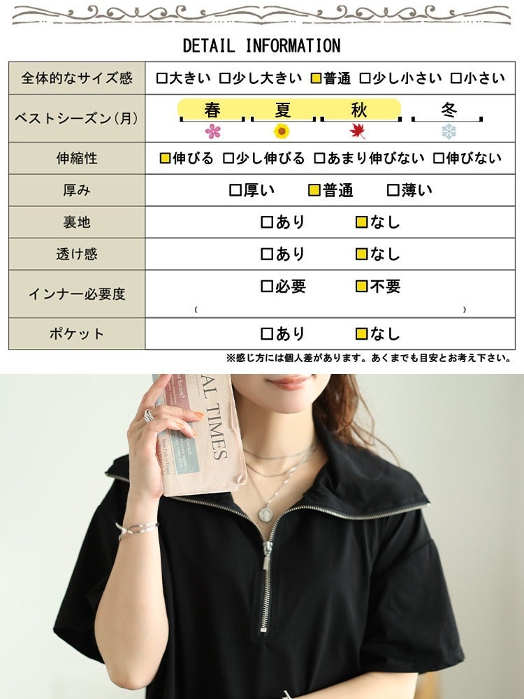 大きいサイズ レディース ビッグカラーハーフZIPプルオーバー