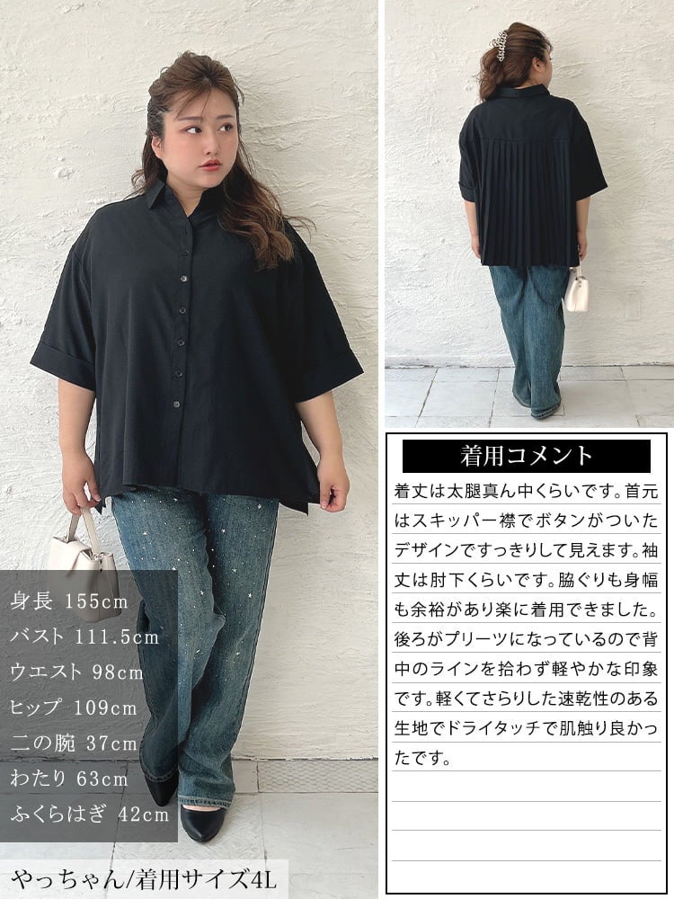 大きいサイズ レディース 接触冷感＆吸汗速乾後ろプリーツ切り替えブラウス