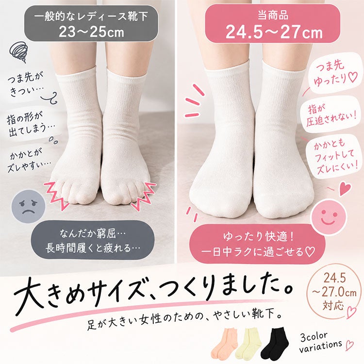 大きいサイズ レディース ゆったりクルーソックス