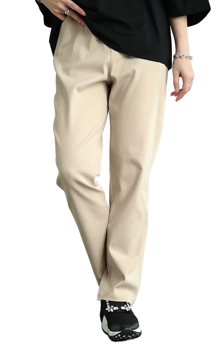 大きいサイズ レディース ストレッチツイルストレートパンツ アイボリー