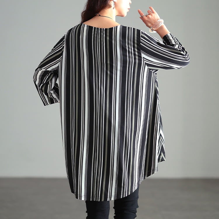 大きいサイズ レディース ドット＆ストライプフレアチュニックTシャツ