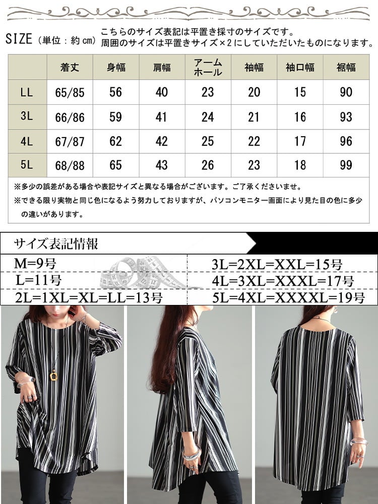 大きいサイズ レディース ドット＆ストライプフレアチュニックTシャツ