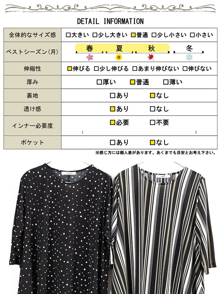 大きいサイズ レディース ドット＆ストライプフレアチュニックTシャツ