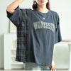 大きいサイズ レディース ロゴプリント異素材切り替えTシャツ チャコール