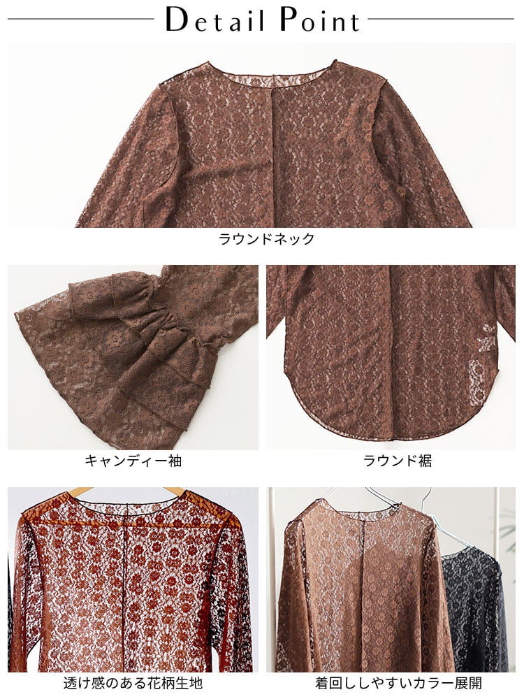 大きいサイズ レディース ティアードラッフルスリーブレースシアーブラウス