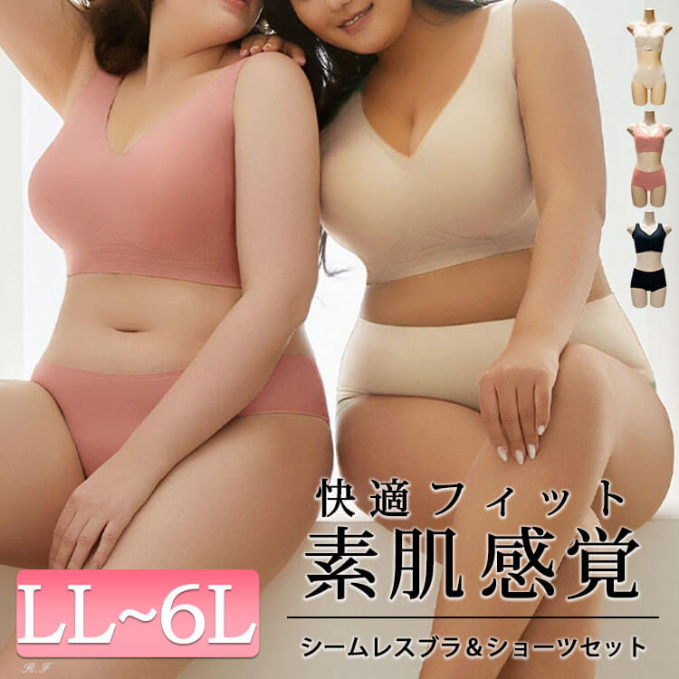 大きいサイズ レディース シームレスブラジャー＆ショーツ2点セット