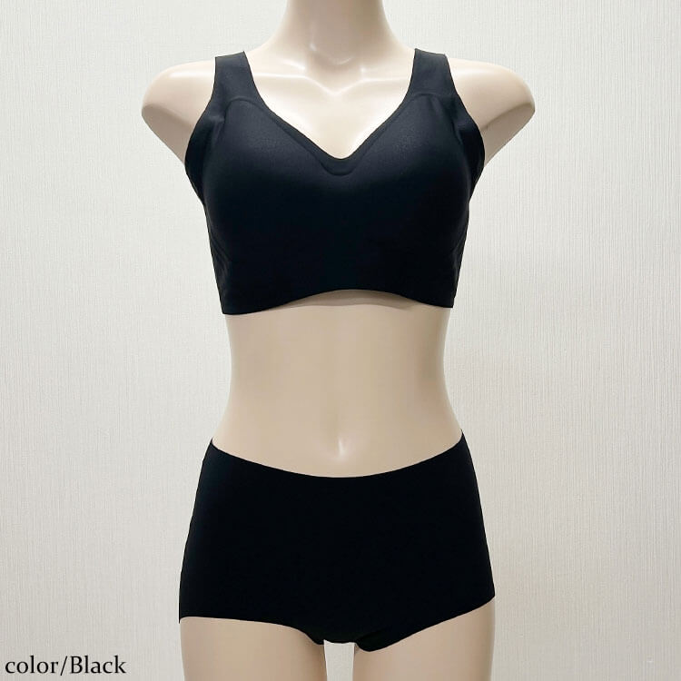 大きいサイズ レディース シームレスブラジャー＆ショーツ2点セット ブラック