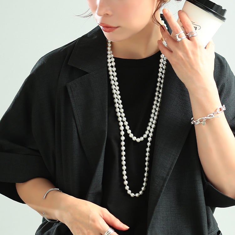 大きいサイズ レディース ロングパールネックレス