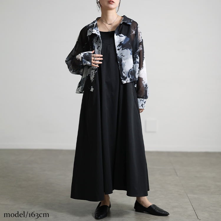 大きいサイズ レディース ニュアンス柄シアーシャツ＆キャミワンピース2点セット