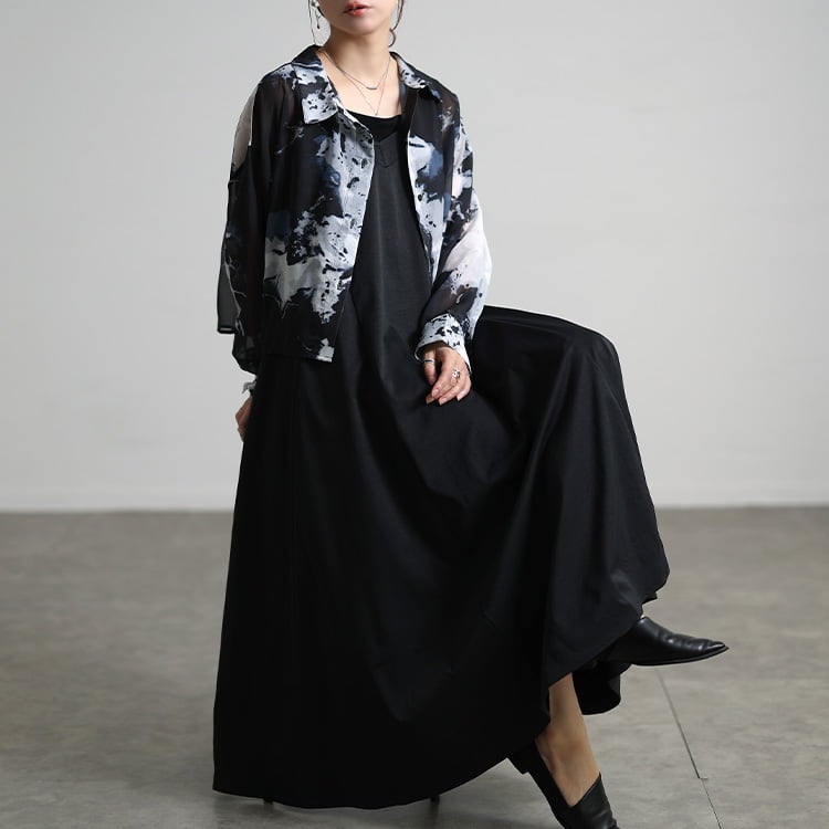 大きいサイズ レディース ニュアンス柄シアーシャツ＆キャミワンピース2点セット