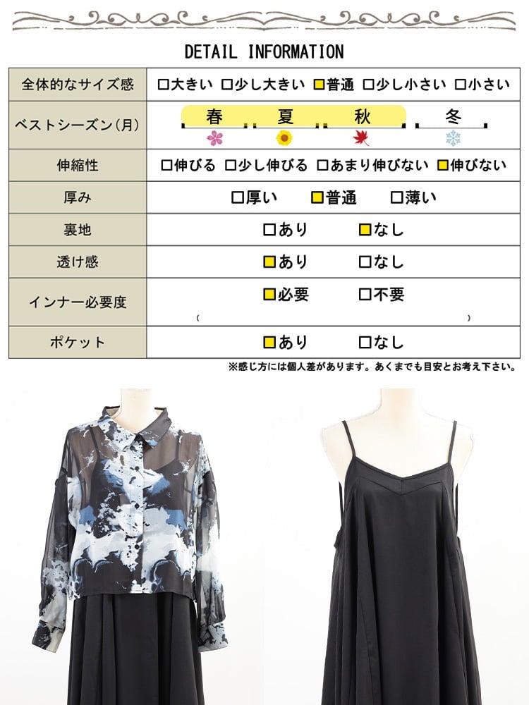 大きいサイズ レディース ニュアンス柄シアーシャツ＆キャミワンピース2点セット