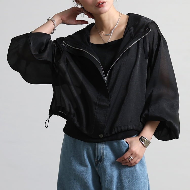 大きいサイズ レディース 裾ドロストZIPシアーパーカー＆キャミワンピース2点セット