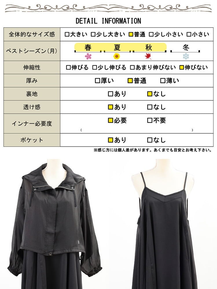 大きいサイズ レディース 裾ドロストZIPシアーパーカー＆キャミワンピース2点セット