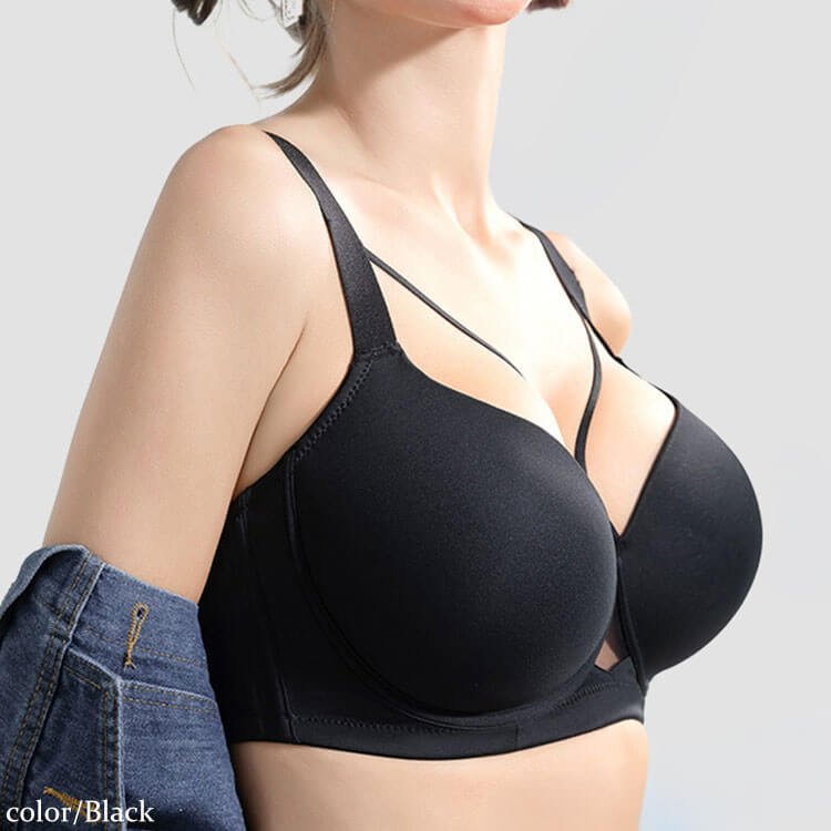 大きいサイズ レディース クロスデザインソフトワイヤーブラジャー ブラック