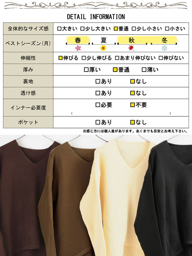 大きいサイズ レディース Vネックテールカットリブニット