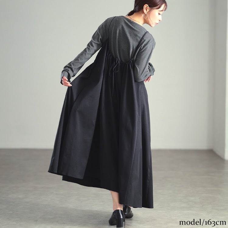 大きいサイズ レディース ドレープネックリブTシャツ＆キャミワンピース2点セット
