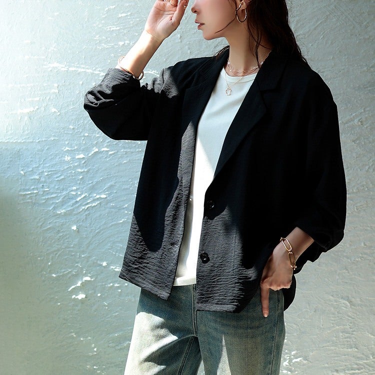 大きいサイズ レディース 冷感シワ加工ジャケット