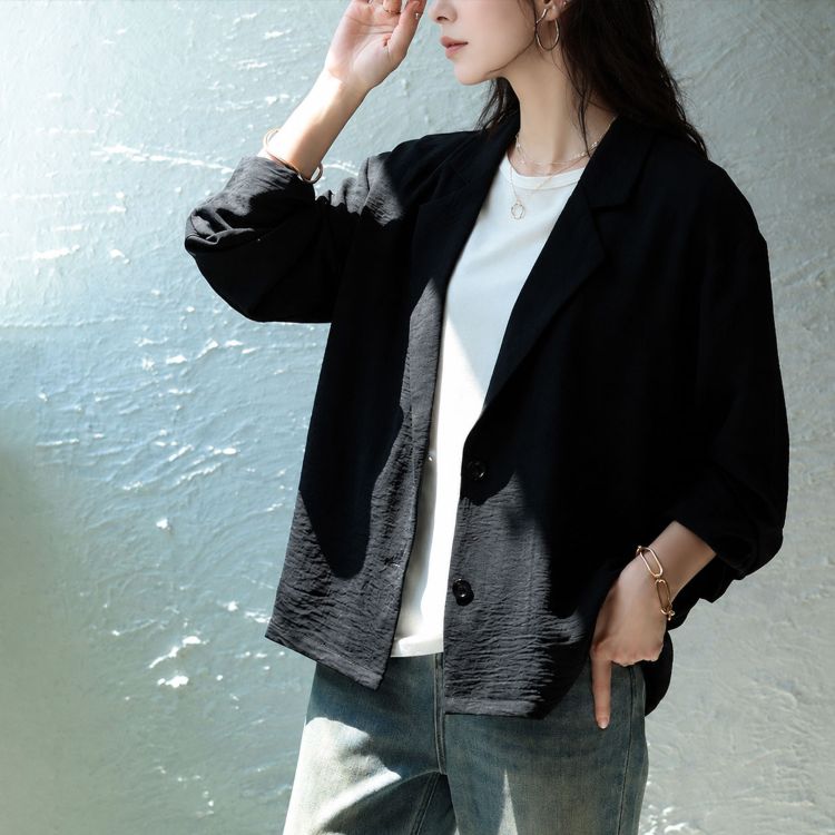 大きいサイズ レディース 冷感シワ加工ジャケット