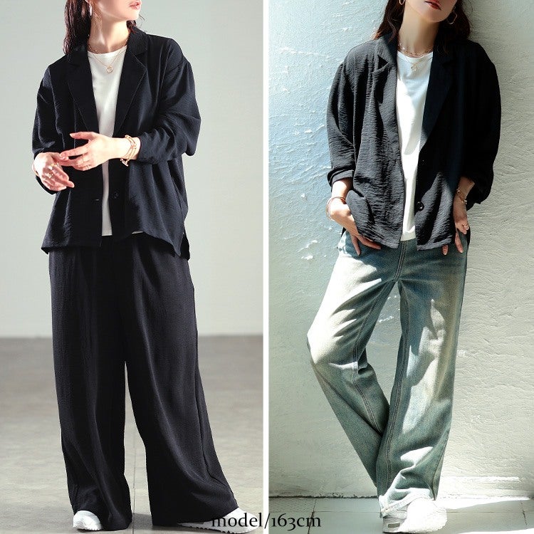 大きいサイズ レディース 冷感シワ加工ジャケット
