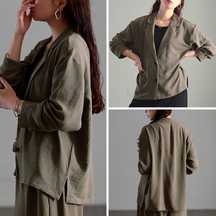 大きいサイズ レディース 冷感シワ加工ジャケット
