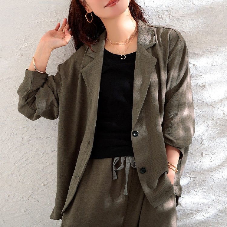 大きいサイズ レディース 冷感シワ加工ジャケット