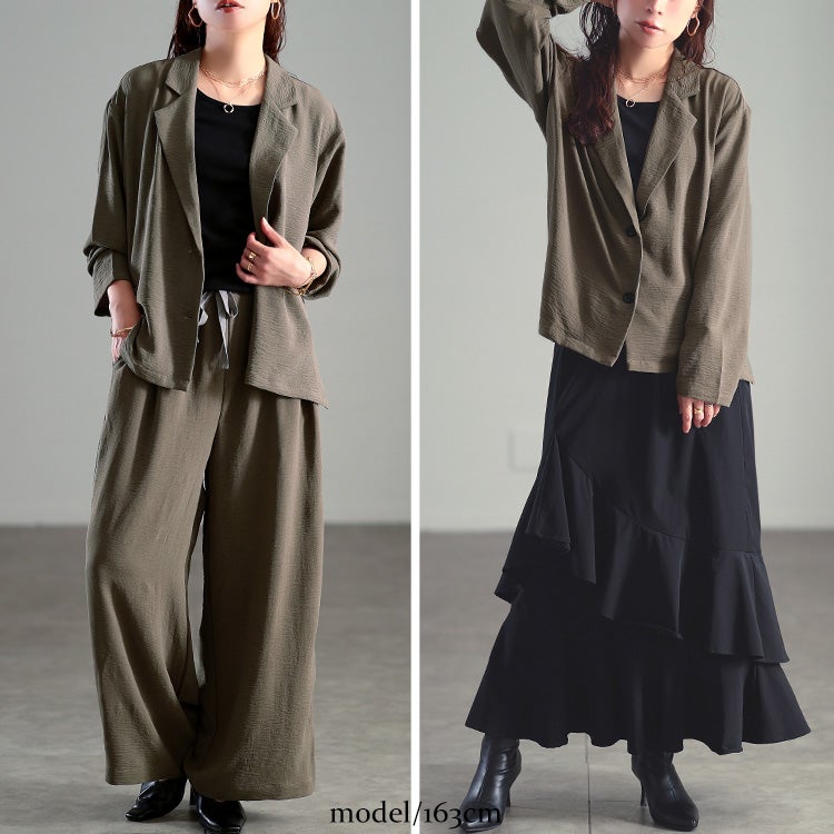 大きいサイズ レディース 冷感シワ加工ジャケット