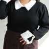 大きいサイズ レディース バイカラーファーポイントリブニット ブラック