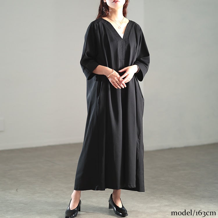 大きいサイズ レディース ライトツイルキーネックワンピース