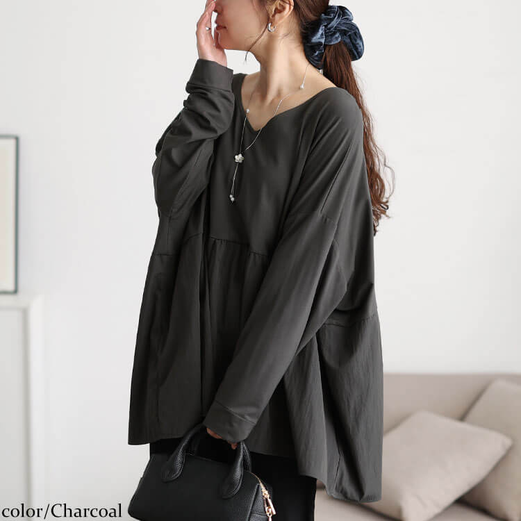 大きいサイズ レディース 異素材ペプラムワイドチュニックTシャツ