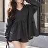 大きいサイズ レディース 異素材ペプラムワイドチュニックTシャツ