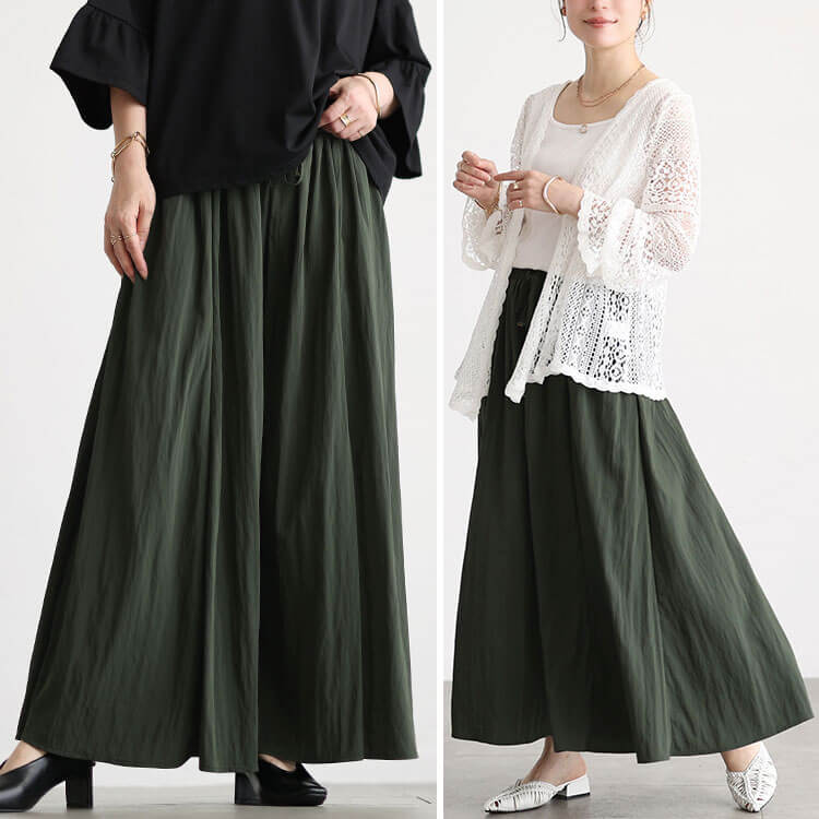 大きいサイズ レディース ドレープフレアパンツ