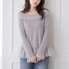 大きいサイズ レディース チュールフリルリブトップス グレー