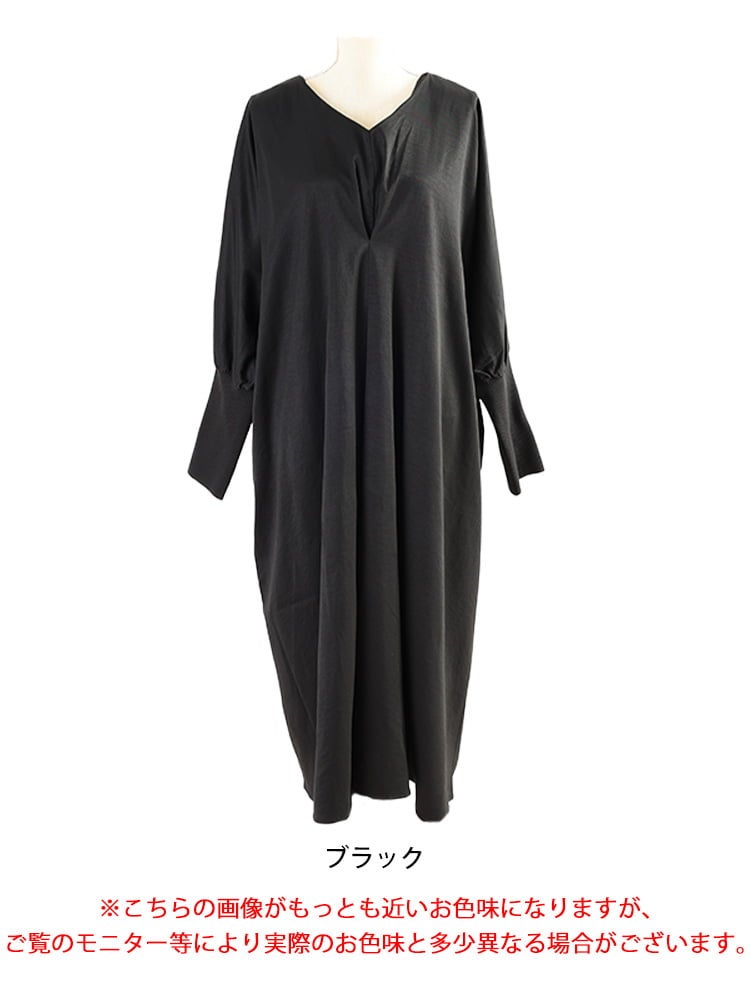 大きいサイズ レディース 袖口リブVネックワンピース