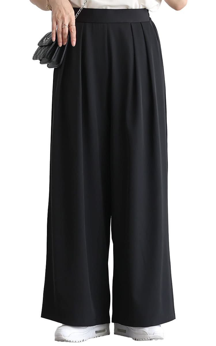 大きいサイズ レディース 美シルエットツータックドレープパンツ ブラック