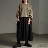 大きいサイズ レディース 異素材ドッキングロングワンピース カーキ