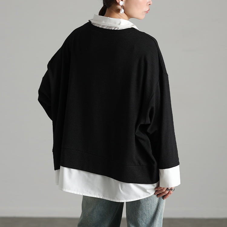 大きいサイズ レディース シャツレイヤード風ワイドプルオーバー