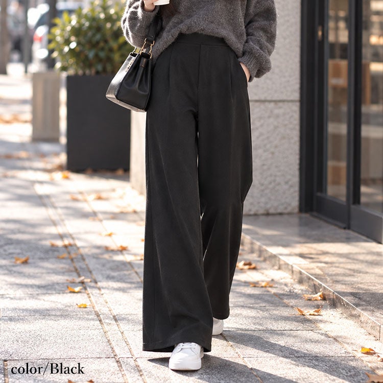 大きいサイズ レディース フロントタックワイドパンツ