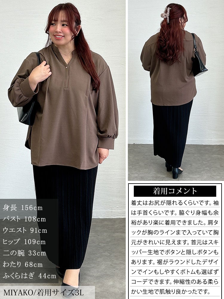 大きいサイズ レディース タック入りスキッパープルオーバー