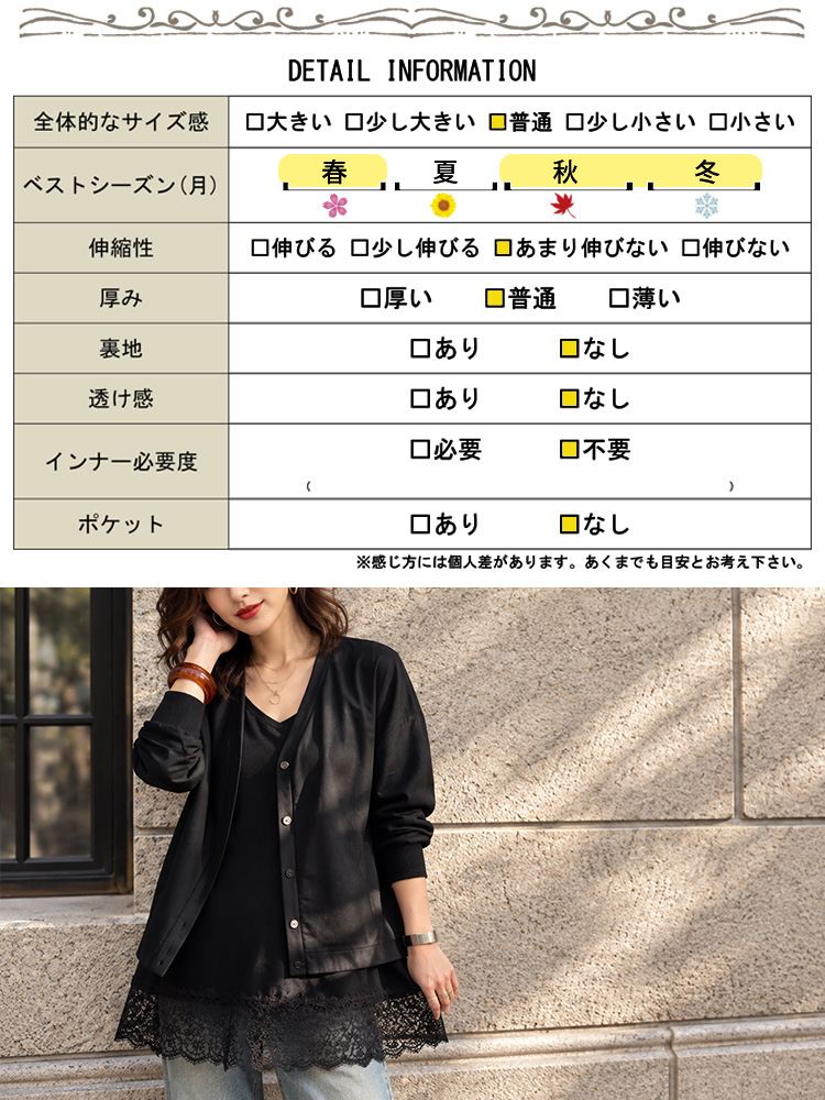 大きいサイズ レディース Vネックカーディガン＆裾レースキャミ2点セット