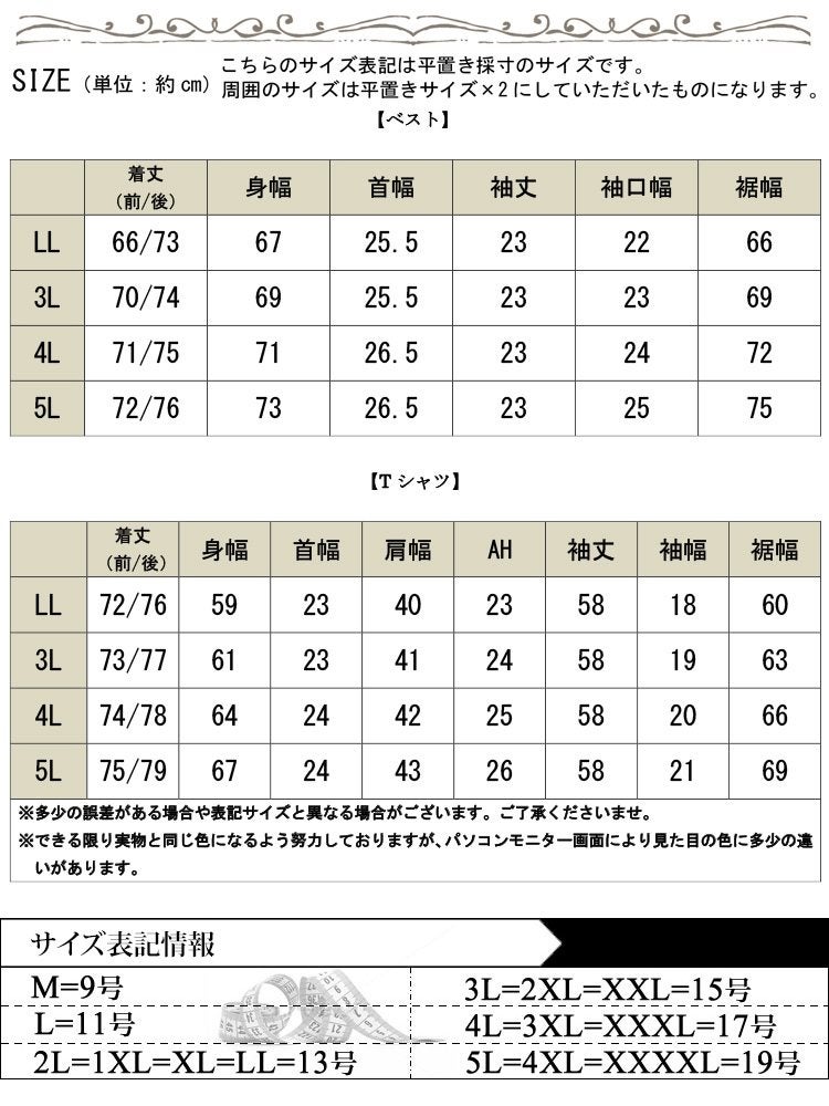 大きいサイズ レディース Vネックベスト＆ロンT2点セット