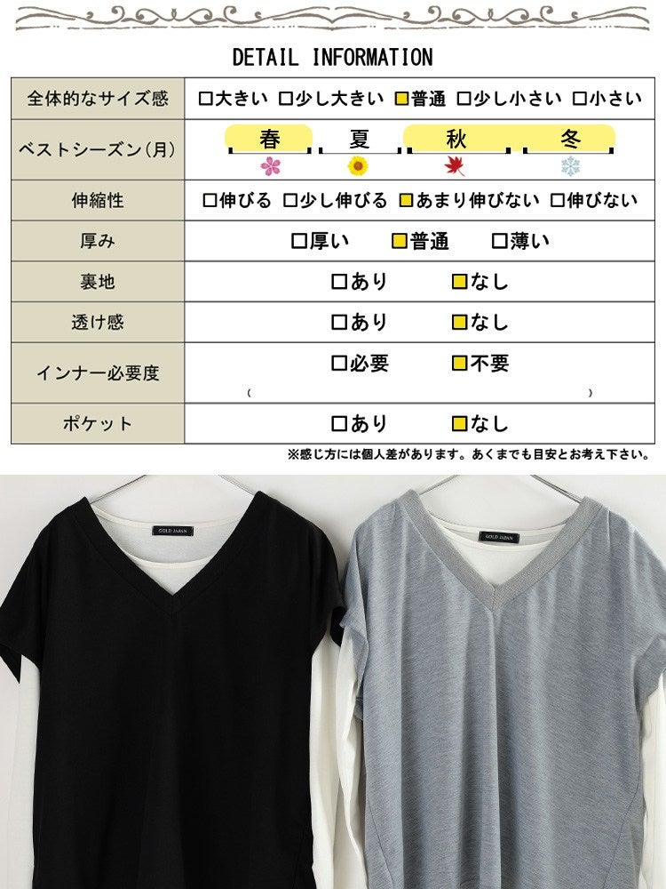 大きいサイズ レディース Vネックベスト＆ロンT2点セット