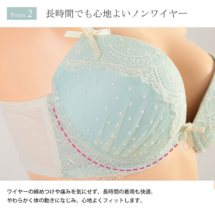 大きいサイズ レディース Wパッドノンワイヤーレースブラ＆ショーツ2点セット
