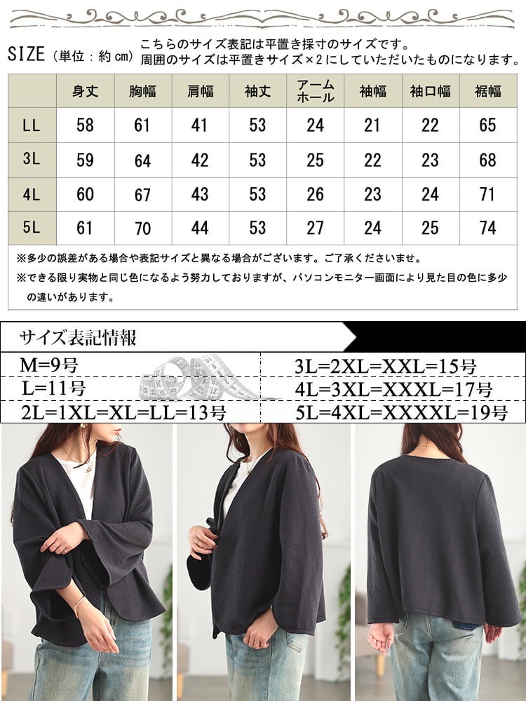 大きいサイズ レディース ふくれジャカードノーカラージャケット