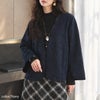 大きいサイズ レディース ふくれジャカードノーカラージャケット ネイビー